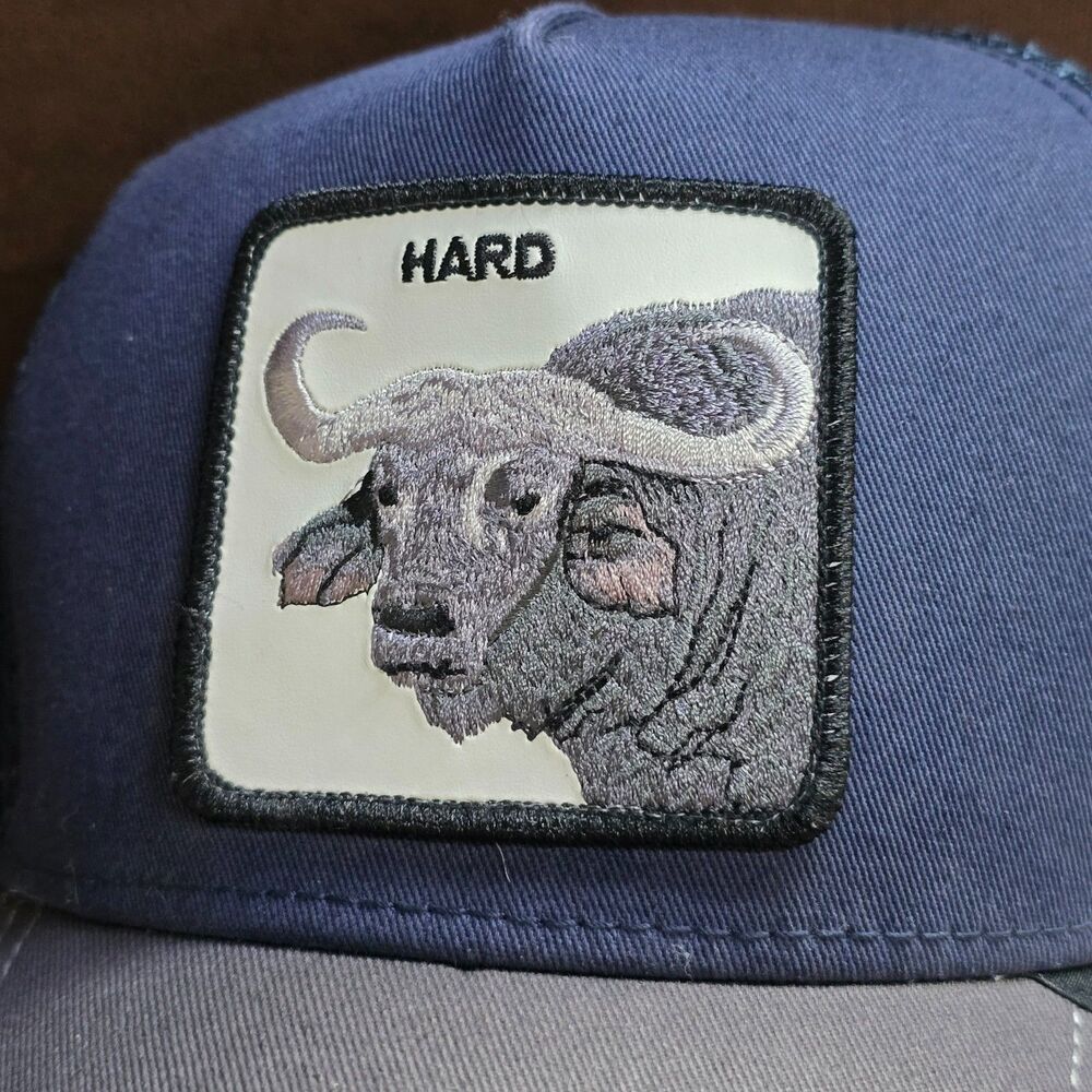 Goorin Bros The Farm Widowmaker Hard Buffalo Trucker Hat Navy Gray Snapback - Picture 2 of 9